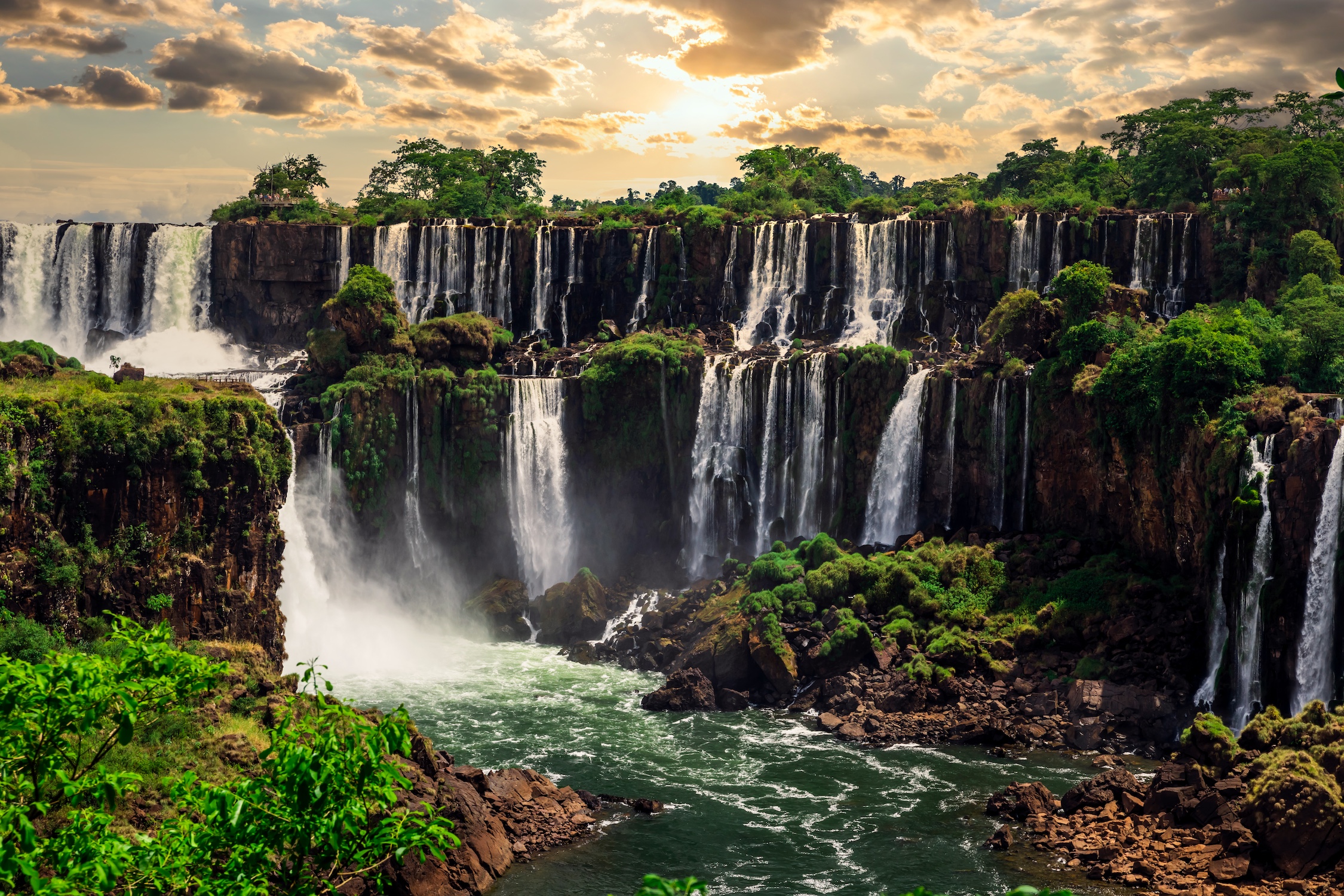 Beautiful sunset at Iguazu falls. Traveling South America, Argentina.