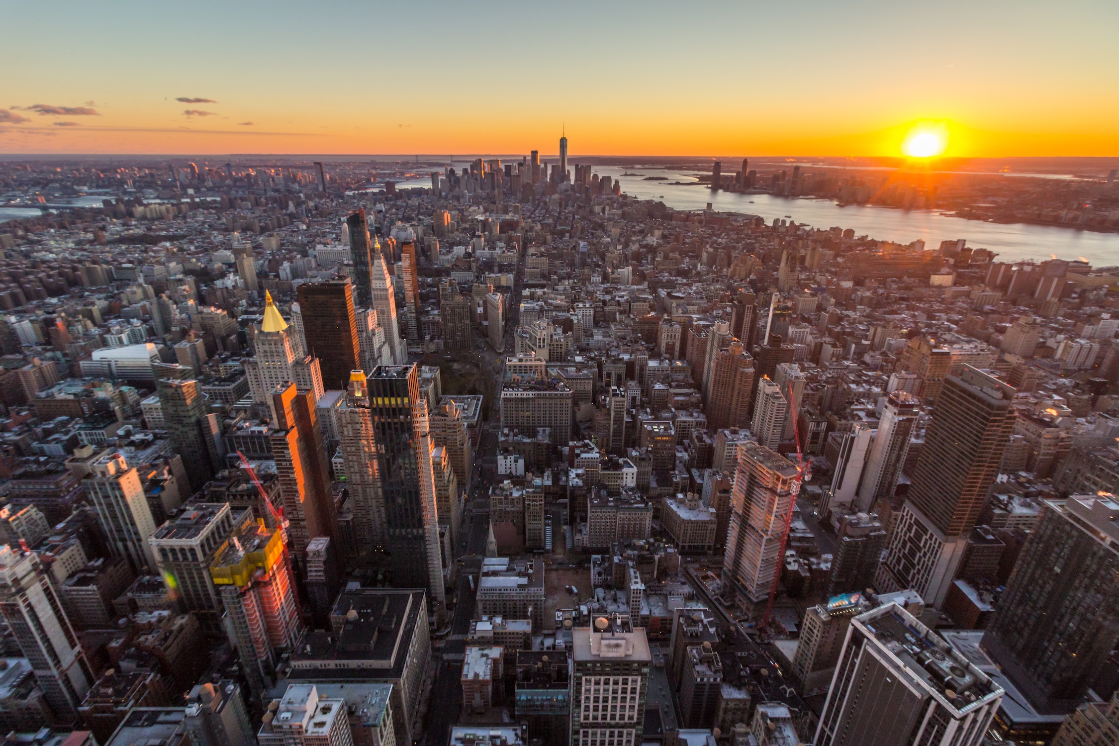 Cityscape of Manhattan, New York at Sunset. United States of Ame