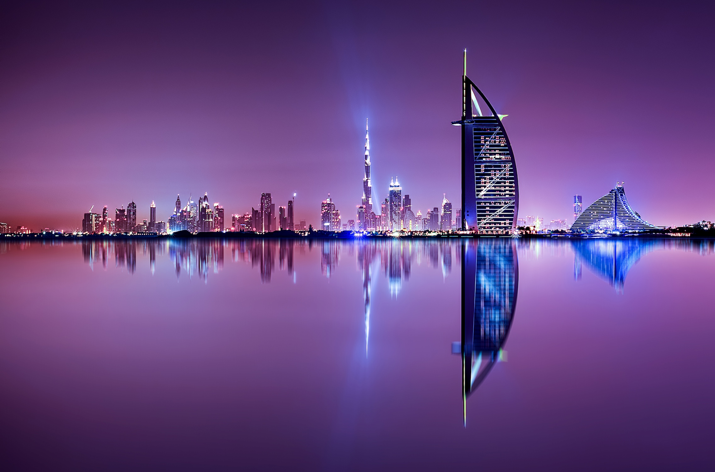 Detail of skyscraper reflection. The Palm island, United Arab Emirates.