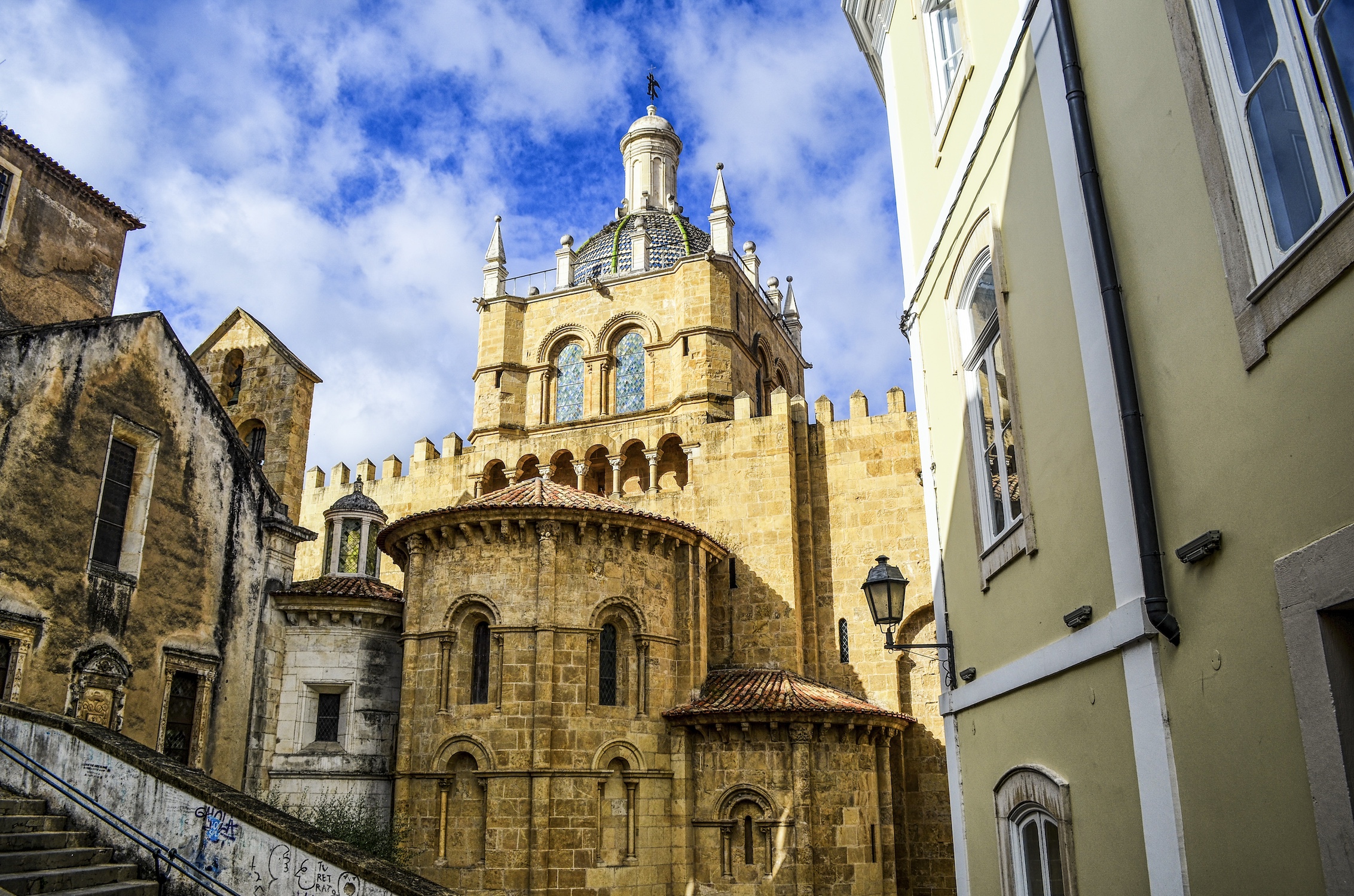 Exterior view of the old Romanesque cathedral, Coimbra, Portugal.,Coimbra