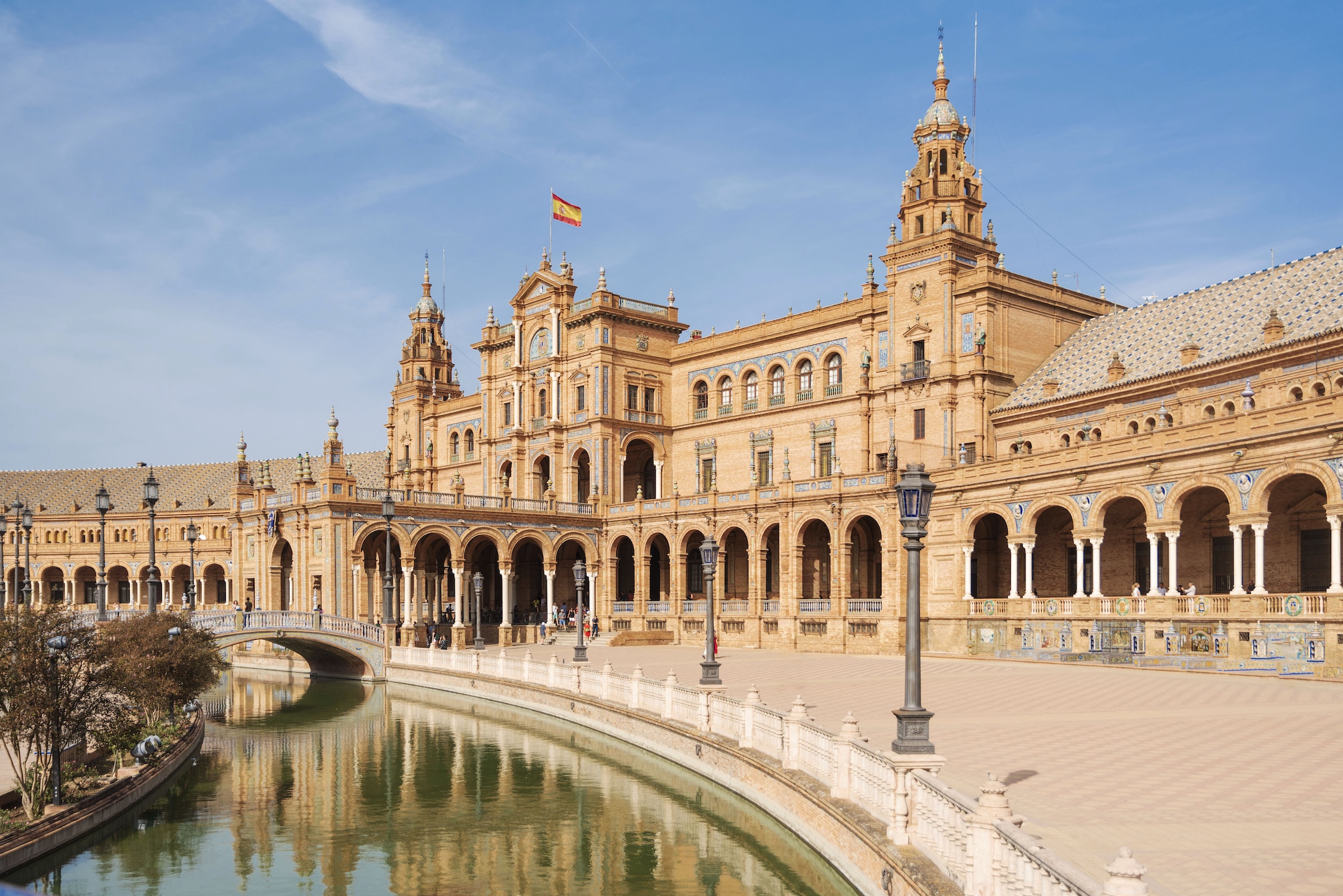 Spain, Seville. Spain Square, a landmark example of the Renaissance Revival style in Spanish architecture