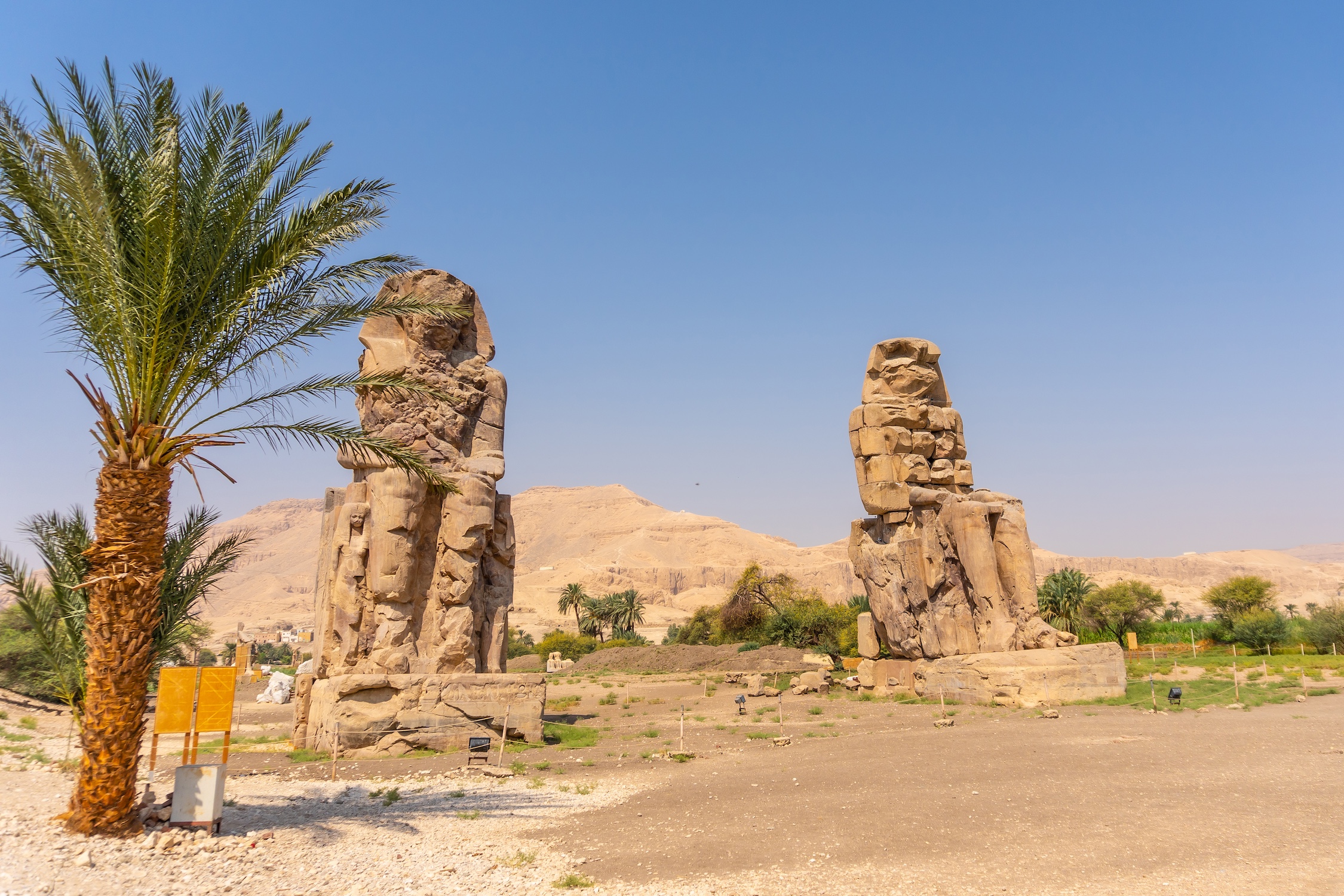 Two Egyptian sculpture in the city of Luxor along the Nile. Egypt