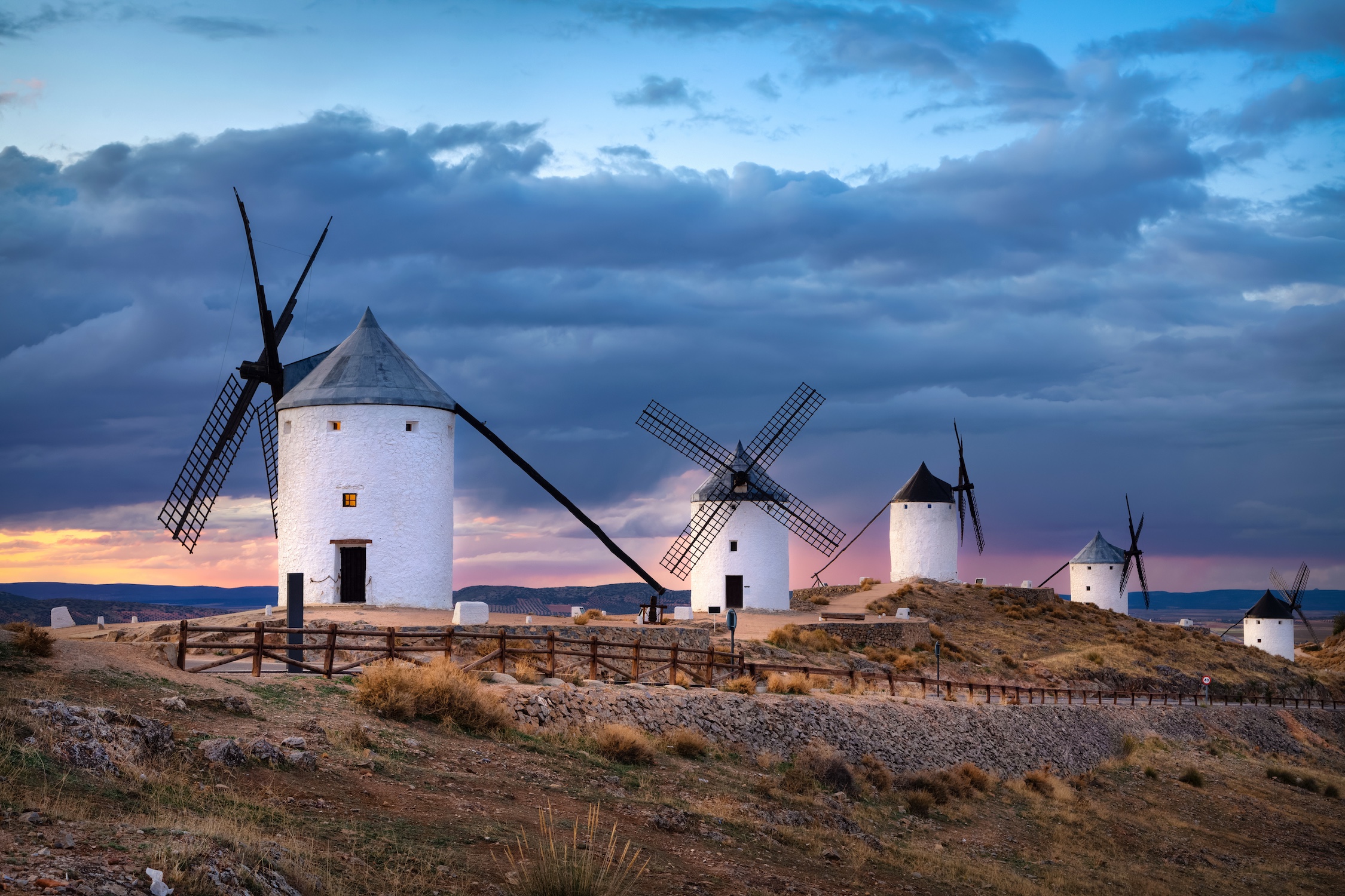 Windmills of Consuegra on sunset, Spain