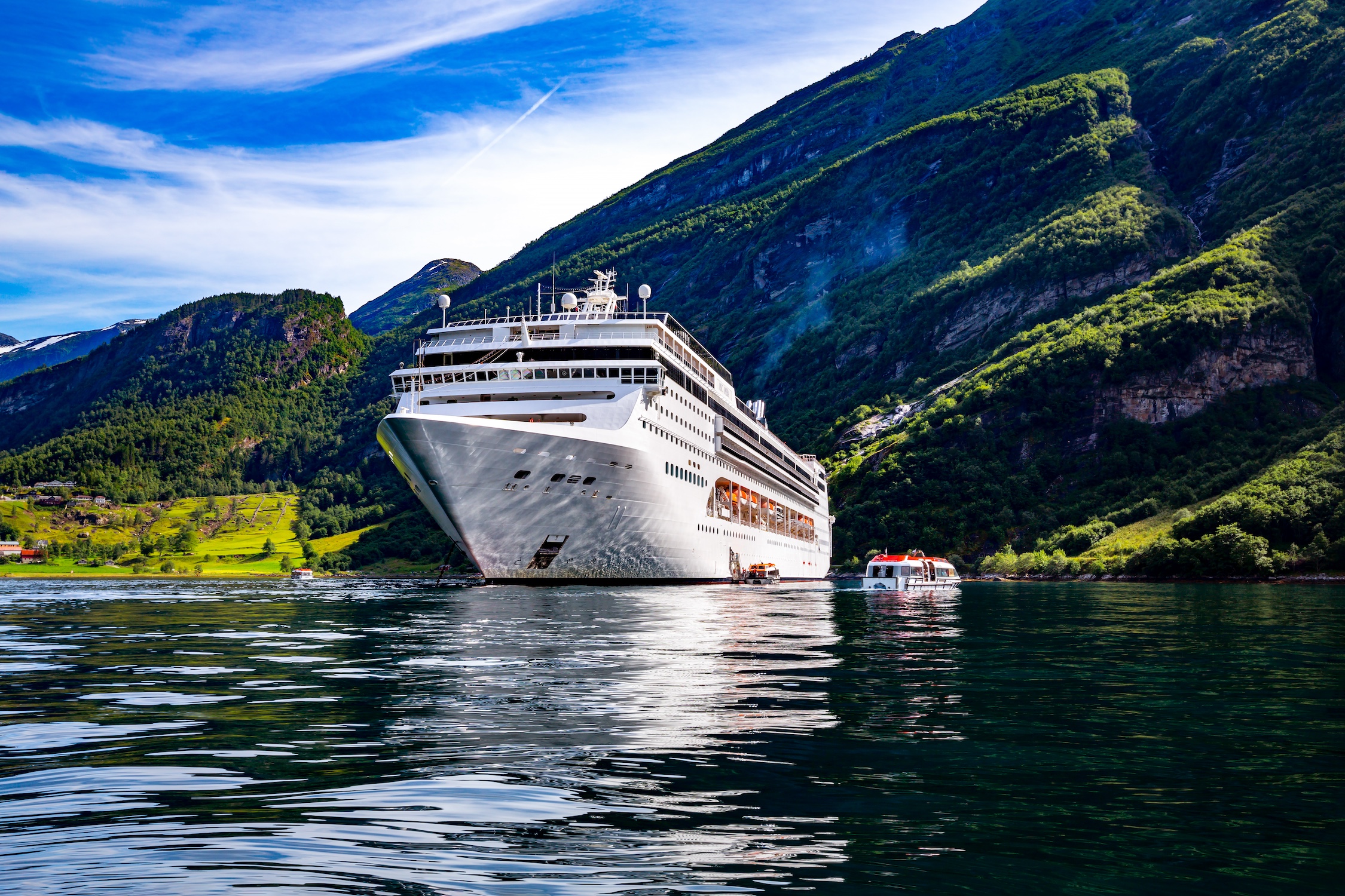 Cruise Liners On Geiranger fjord, Norway